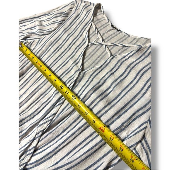 Charlotte Russe Navy and White Striped Wrap Criss Cross Front Detail Blouse - Picture 8 of 14